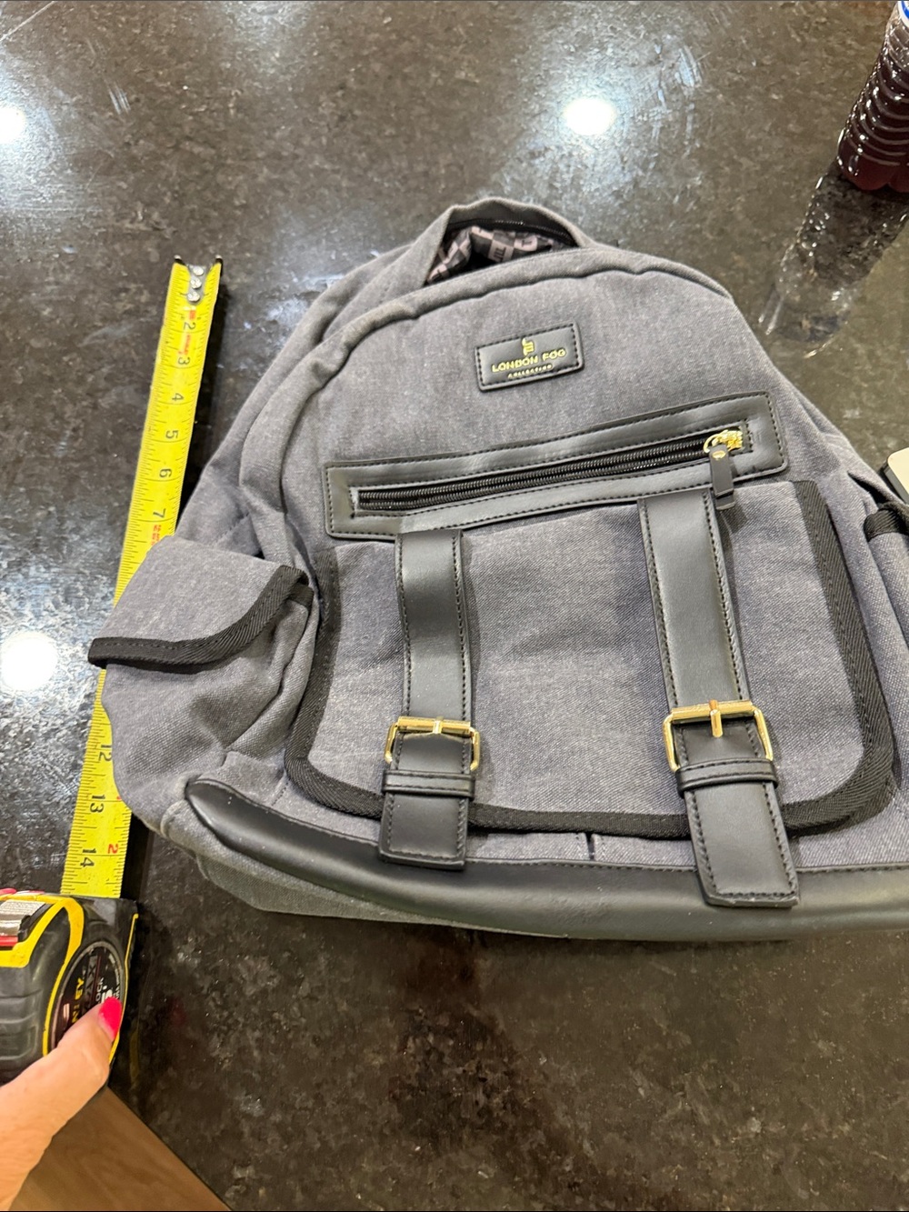 London Fog Gray Canvas Backpack with Gold Hardware